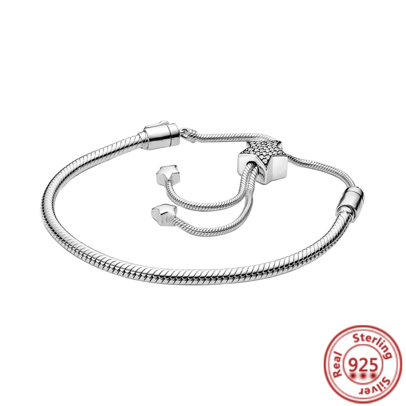 hot selling 925 sterling silver heart snake chain slider charms bracelet fit original brand bead diy women adjustable jewelry free global shipping