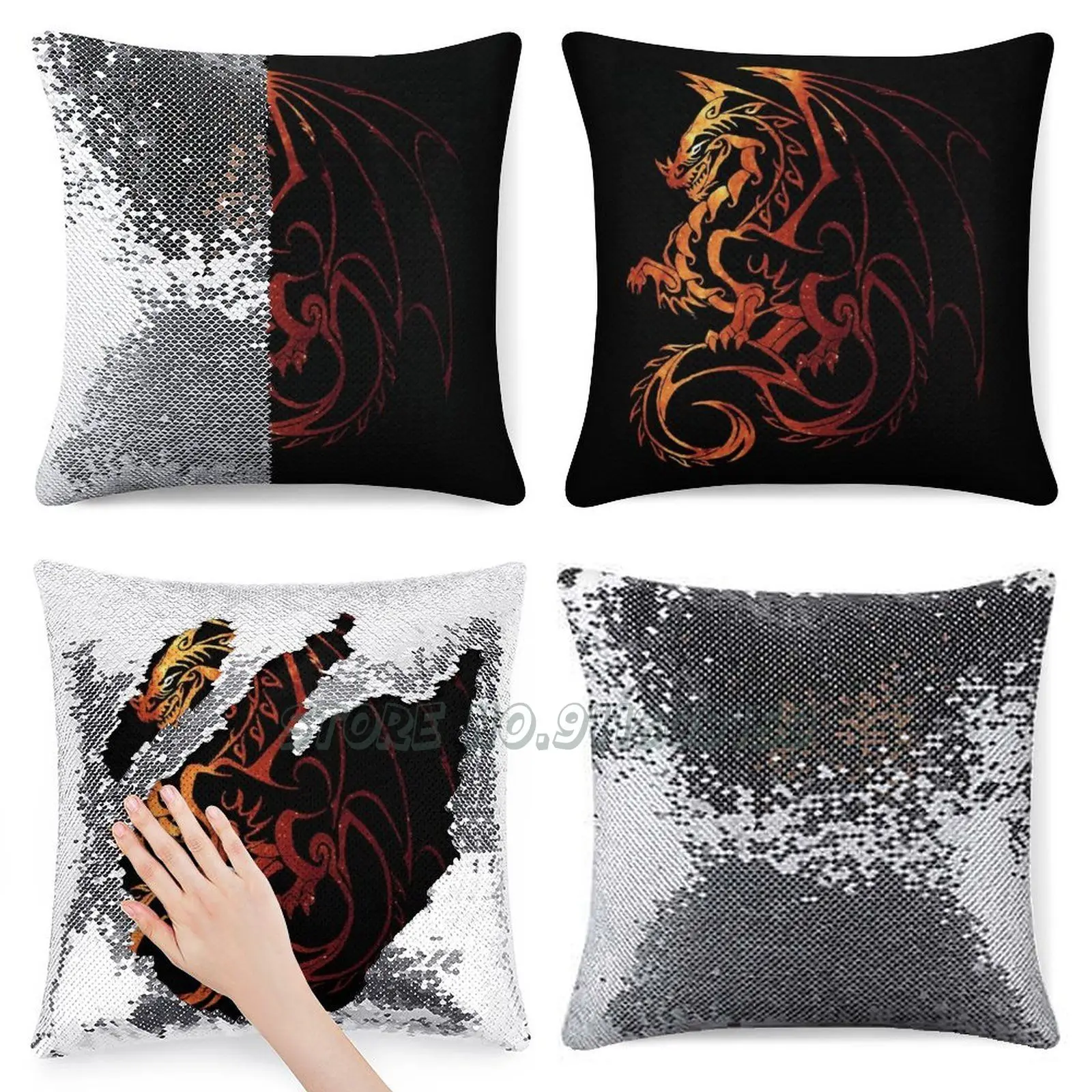 Дракон наволочки с пайетками блеск Реверсивный декоративное покрытие космоса