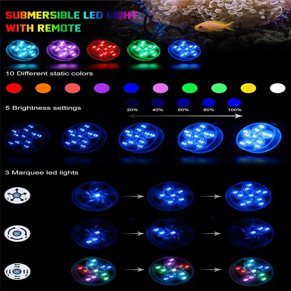 

11 Led Remote Controlled RGB Submersible Light Battery Operated Underwater Night Lamp Outdoor Vase Bowl Garden Party Decoration