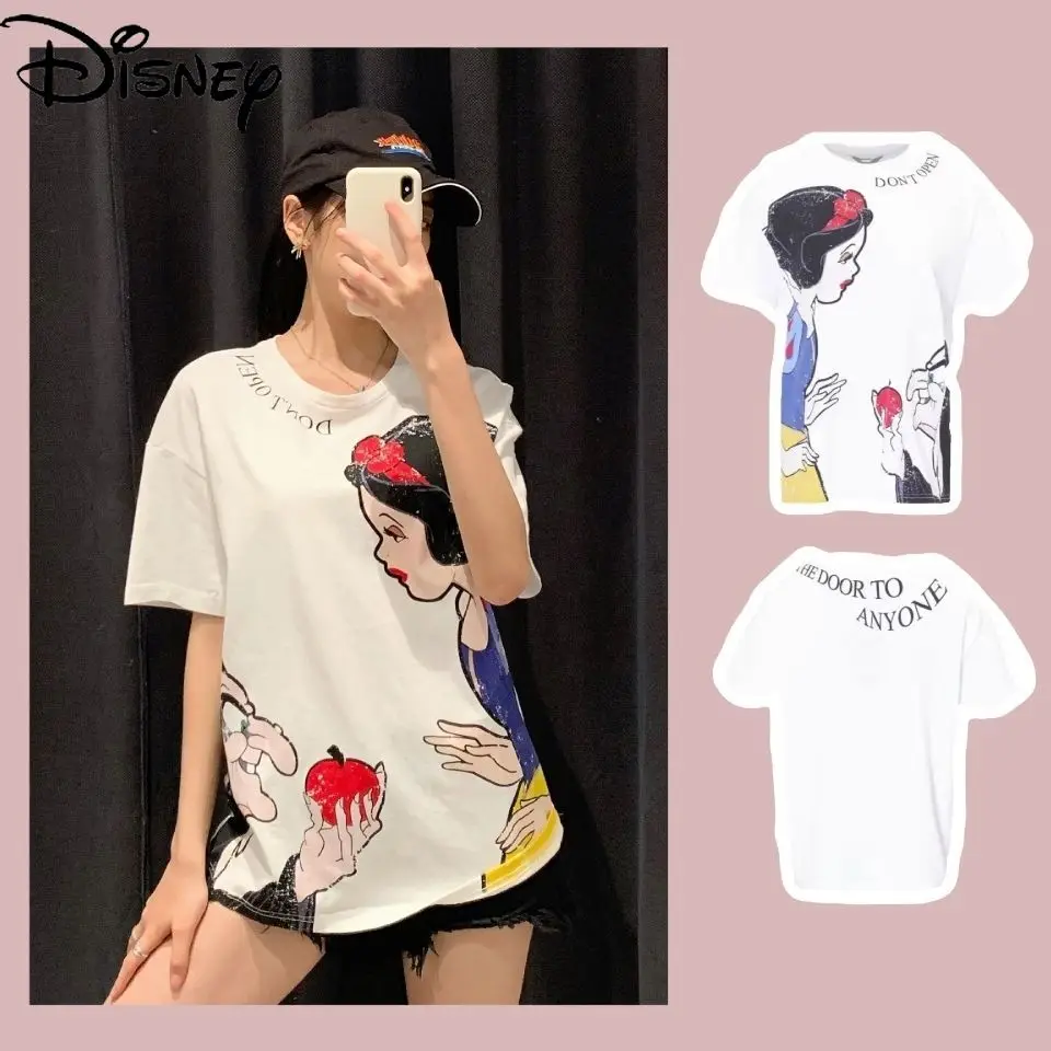 

Disney Fashion Ladies Sweet Pure Cotton Loose Wild Short-sleeved Simple Cartoon Anime Print Fresh T-shirt