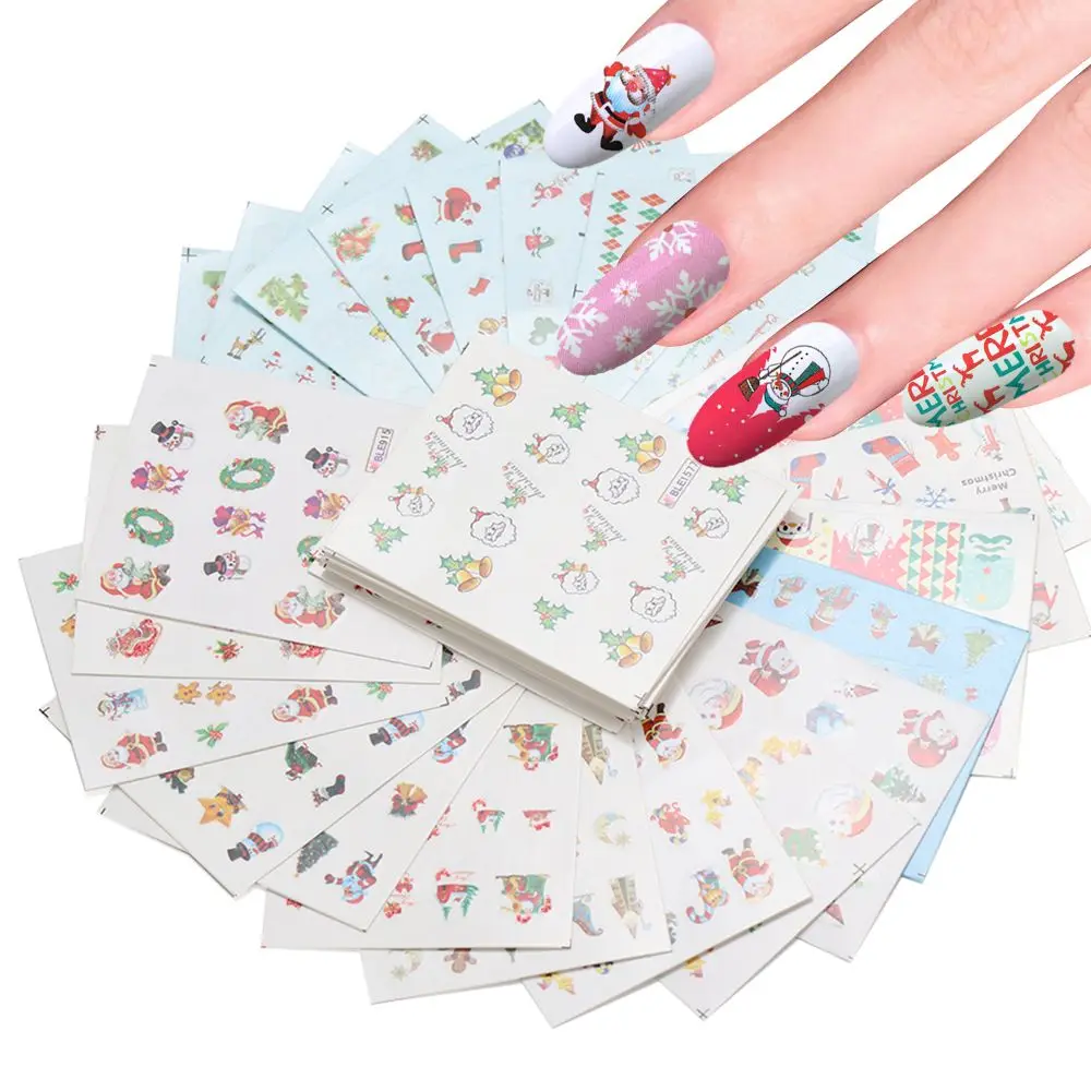 

44pcs/set Sliders Wraps Winter Theme DIY Manicure Snowman Water Transfer Nails Stickers Deer Xmas Design