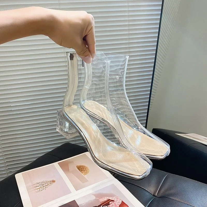 

2020 New Fashion Women's Ankle Boots With The British Trend Transparent Martin Boots Women With Chunky Spring Autumn Jelly Shoes