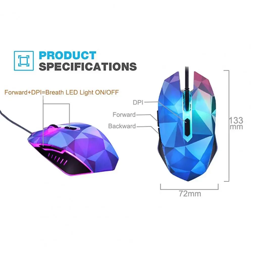 

6 Buttons 3200dpi Adjustable Wired LED Computer USB Cable Silent Gaming Mouse