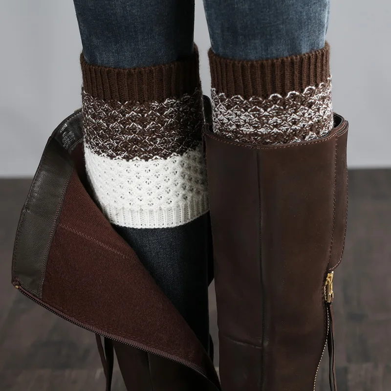 Модные зимние гетры женские вязаные теплые однотонные чулочно носочные изделия