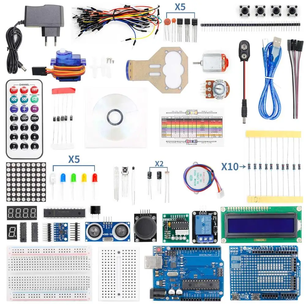 Полный стартовый набор для Arduino UNO R3 Mega2560 Nano с учебным пособием источником питания