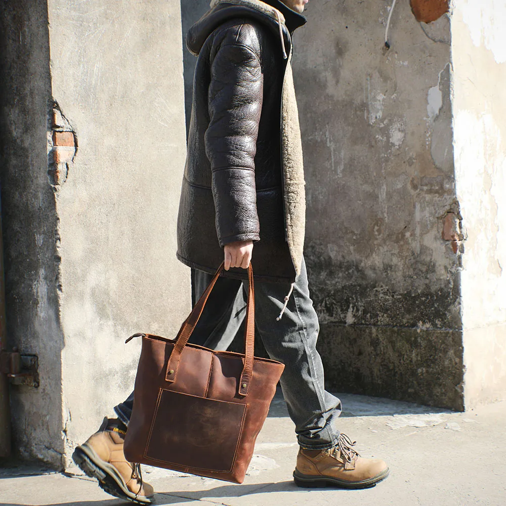Coffee Leather Tote Bag | Aurora™