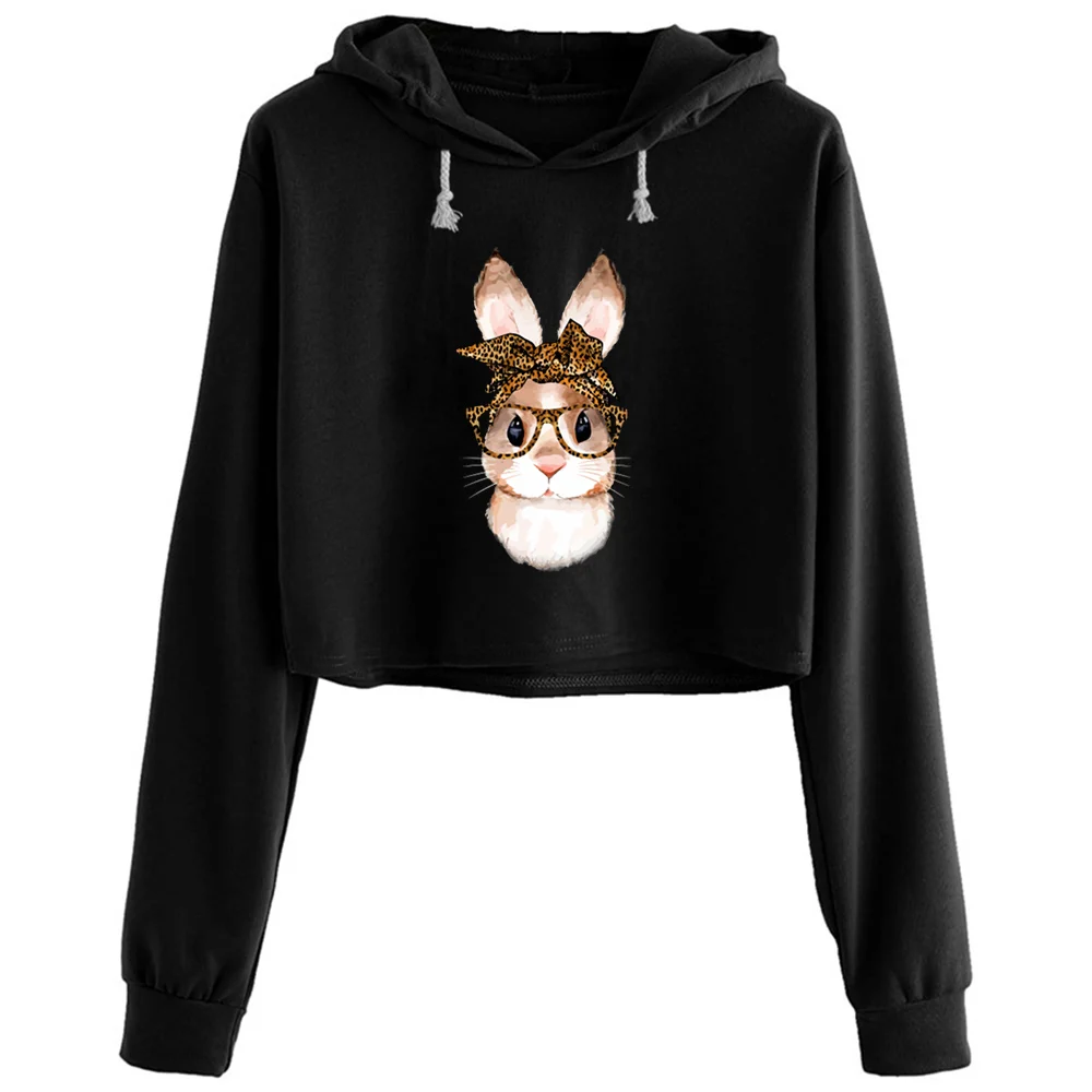 

Cute Nerd Bunny Mom Leopard Bandana Sunglasses E Crop Hoodies Women Goth Grunge Harajuku Anime Pullover For Girls
