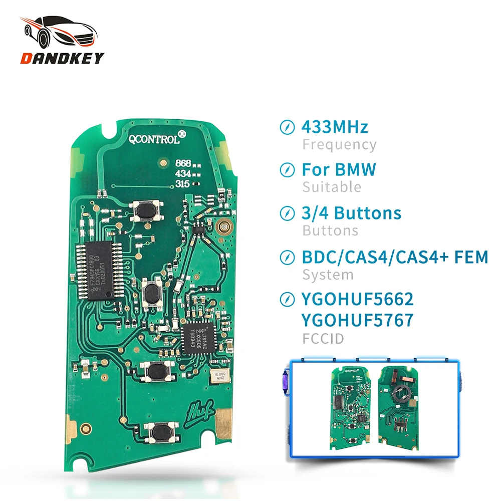 

Dandkey 434 МГц 868 МГц 315 МГц YGOHUF5662 YGOHUF5767 3/4 кнопочный ключ дистанционного управления печатная плата для BMW 5 7 F серии FEM/BDC CAS4 CAS4 +