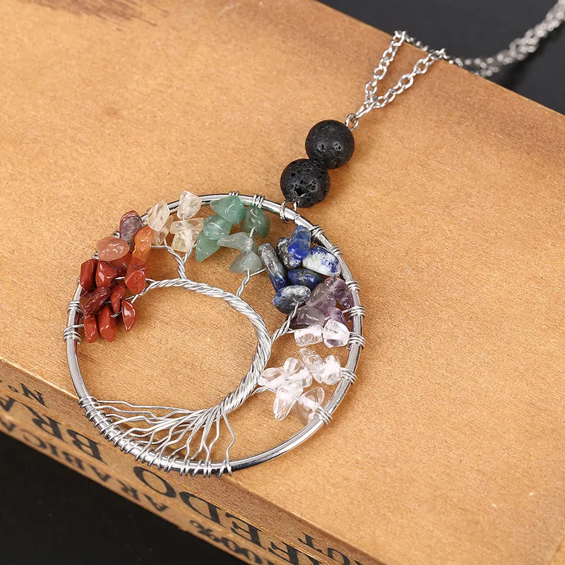 Ожерелье с подвеской Древо жизни и кристалл натуральный драгоценный камень