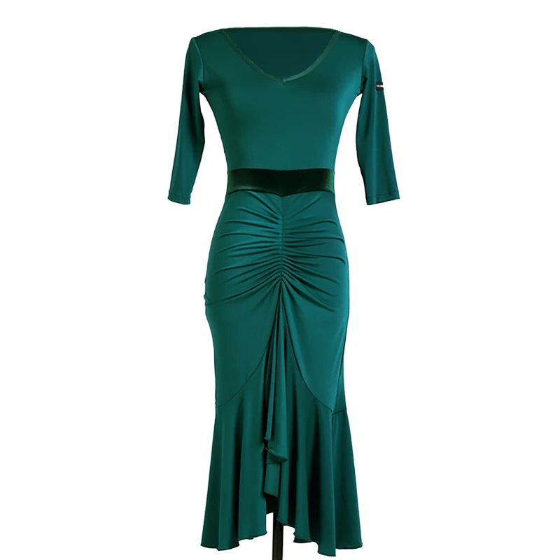 

Latin Dance Dress For Women's Sexy Slim Velvet Stitching Dresses Ballroom Tango Salsa Cha Cha Stage Performance Dresses DL5965