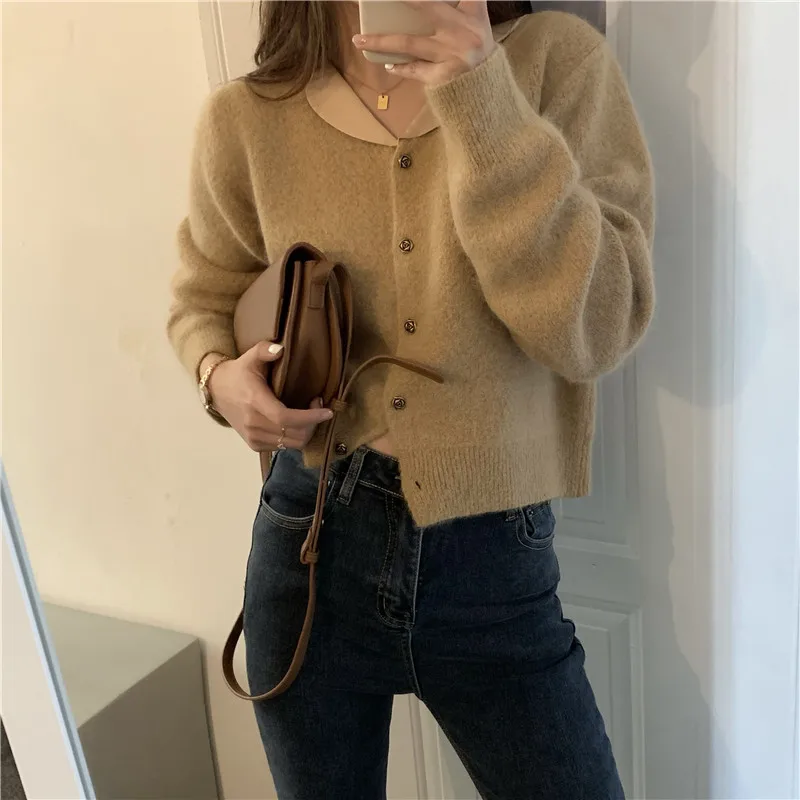 

2021 Spring New Korean Style Single Breasted Gentle Knitted Cardigan Coat Long Sleeve Sweater Jacket Fashion Sweet Knitwear Top