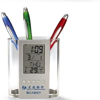 multi functional transparent pen barrel office stationery gift clock display can print logo electronic calendar pen barrel