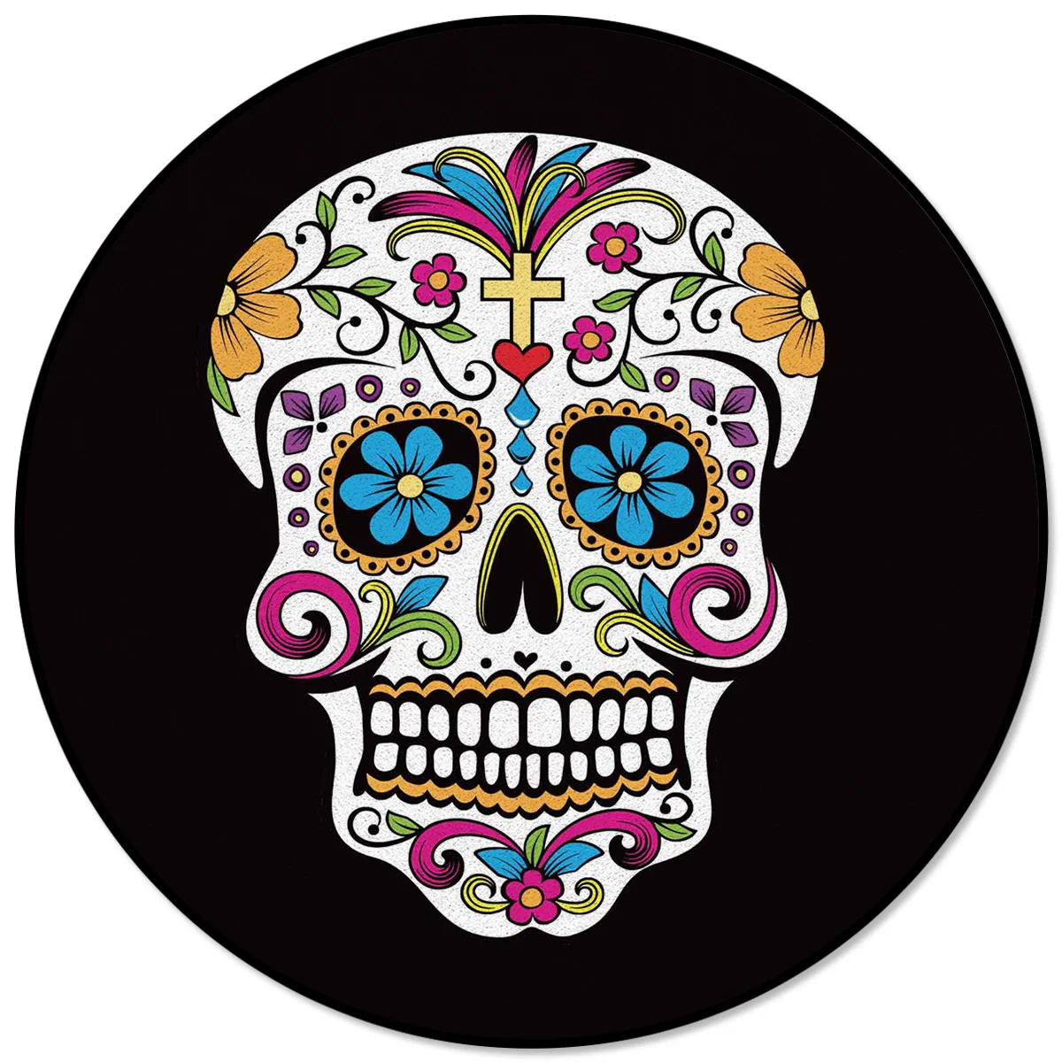 

Круглый ковер с черепом и цветами на Хэллоуин, ковры для гостиной, домашний декор, детская комната, спальня, коврики, коврики