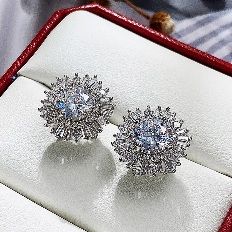 

Huitan Luxury Flower Stud Earrings with AAA Cubic Zirconia Delicate Women Accessories for Wedding Party Statement Jewelry Gift