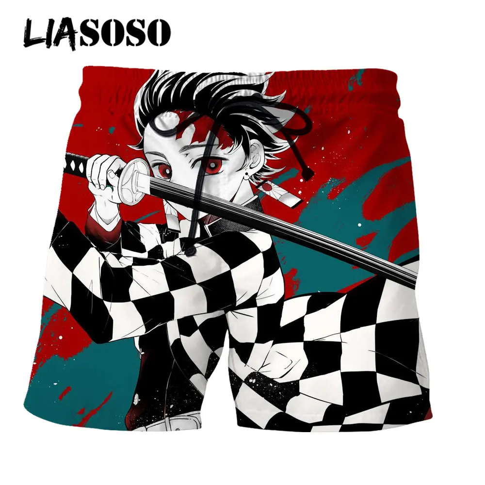 

LIASOSO Men Women Japanese Anime Shorts Demon Slayer Fashion Street Shorts Fire Beach Boardshorts 3D Print Boxer Trunks Clothes