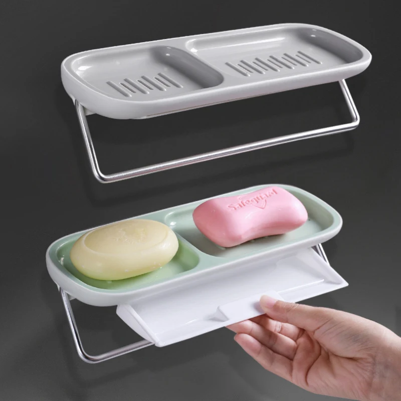 

Bathroom Shelf With Towel Bar Wall-Mounted Soap Box Kitchen Storage High Quality Box Storage Household Bathroom Accessories