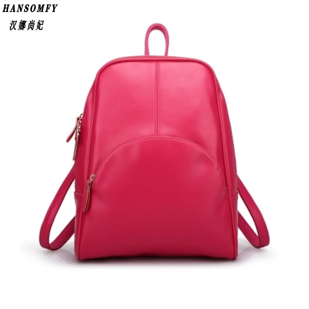 Женский рюкзак из натуральной кожи женский рюкзак из коровьей кожи Mochila Feminina школьные сумки для подростков - Цвет: Ярко-розовый