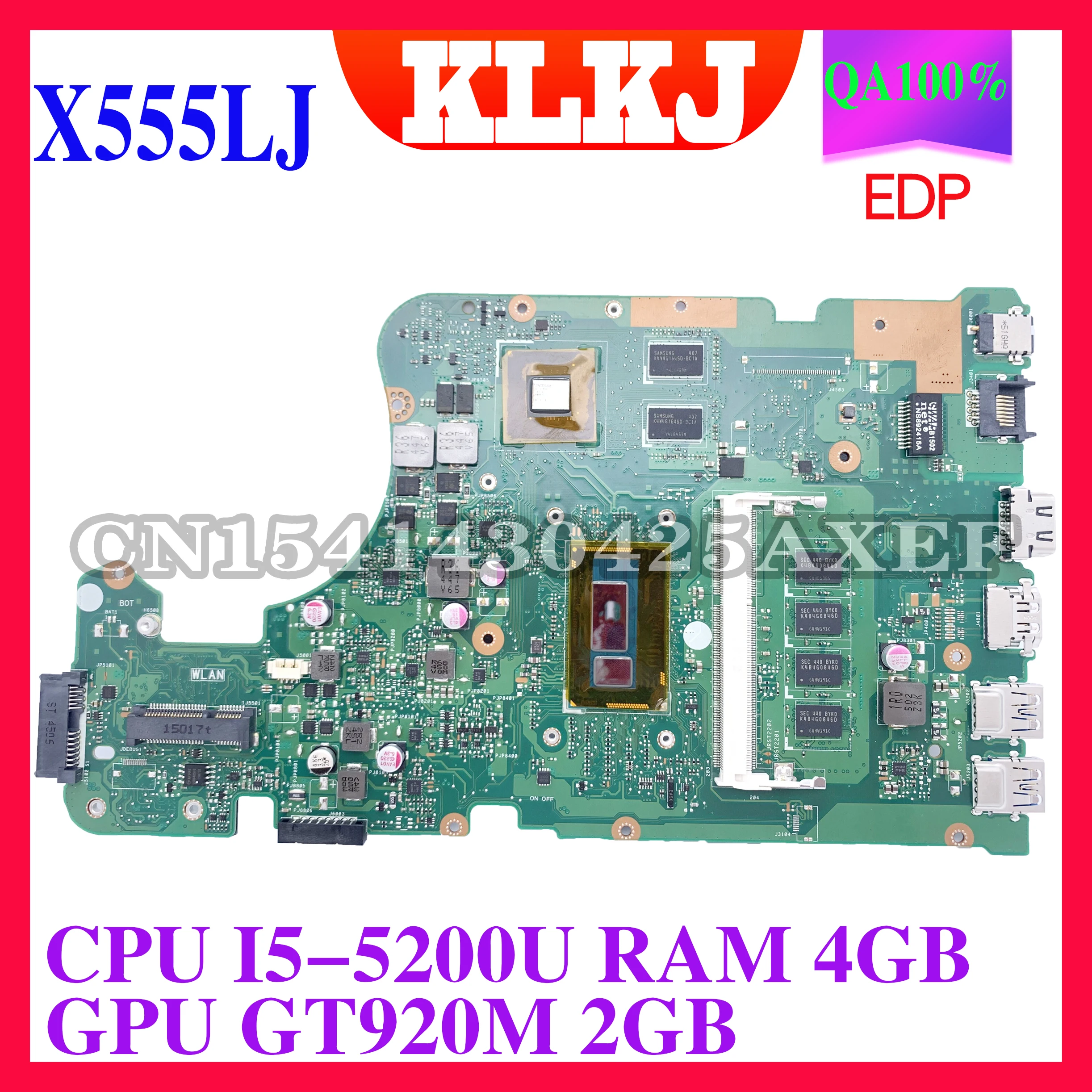 

KLKJ X555LD материнская плата для ноутбука ASUS X555LJ X555L оригинальная материнская плата 4GB-RAM I5-5200U GT920M 2 Гб электронной обработки данных