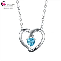 classic 925 women silver necklace heart pendants cz sky blue stone love gift necklaces silver mujer anniversary jewelry