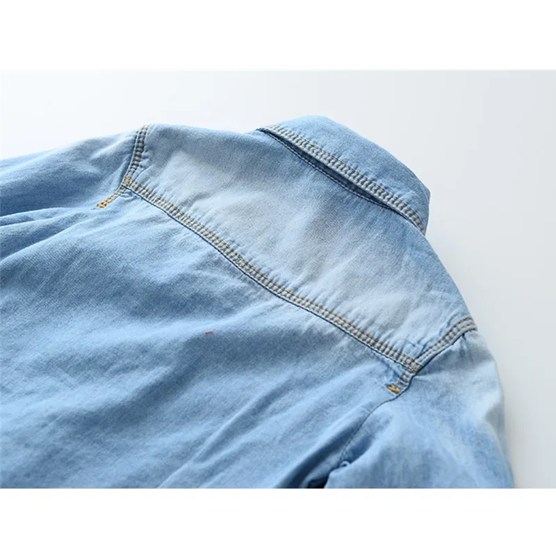 Детская джинсовая рубашка с длинным рукавом вышивкой | Мать и ребенок