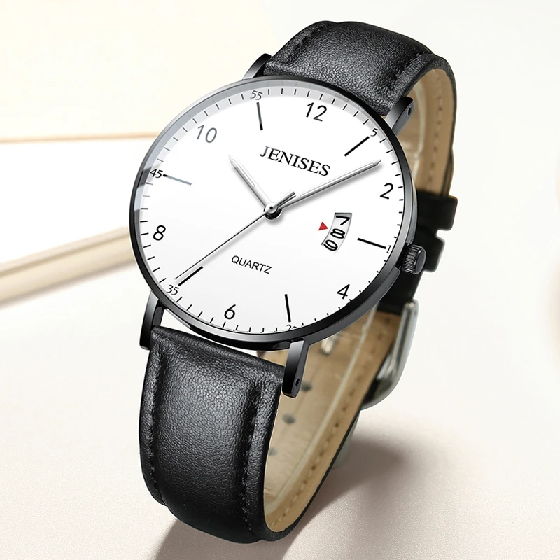 

Fashion Man Watch Luxury Brand Ultra-thin Black Genuine Leather Business Watch Men With Calendar Waterproof Watches Wens 2021