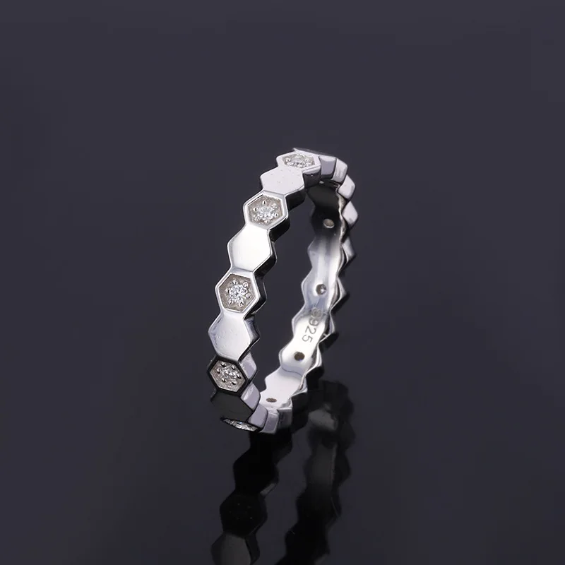 

925 Sterling Silver Moissanite Honeycomb Ring Female Rhombus Rings Women Wedding Bands Fine Jewelry