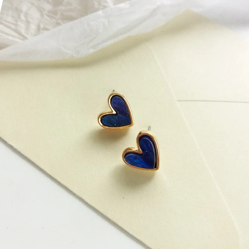 S925 needle-blue S925 Серебряная игла Корейский темперамент сладкий любовь серьги Прекрасный Синий Розовый серьги-гвоздики с эпоксидной смолой для девушек женщин ювелирные изделия - Окраска металла: S925 needle-blue