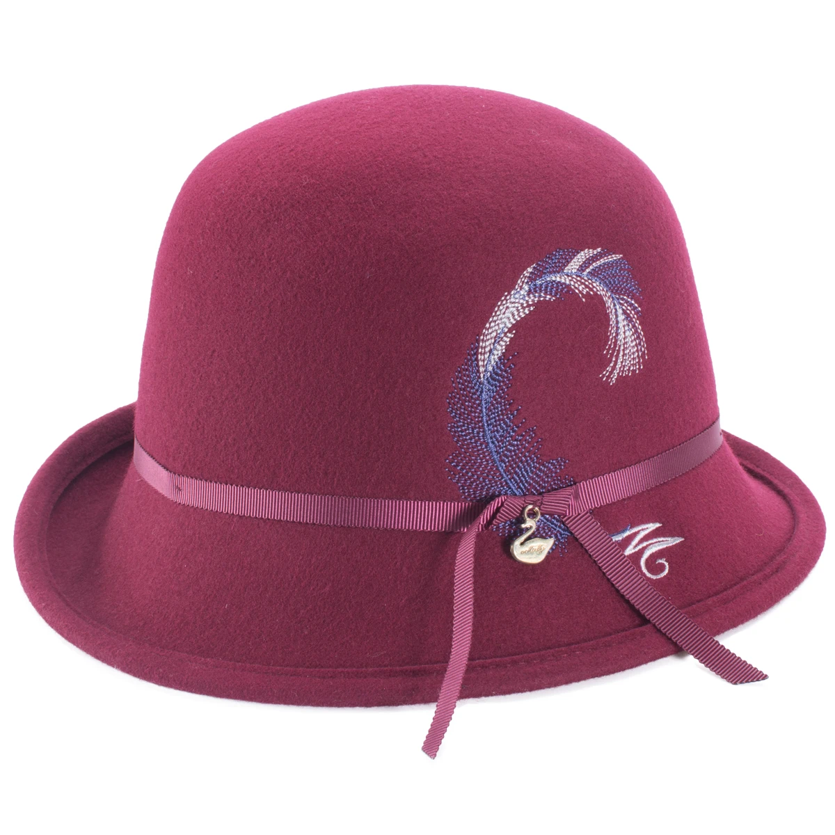 

Womens Vintage Style Asymmetrical Brim Downtown Abbey Style Cloche 100% Wool Felt Hat A513