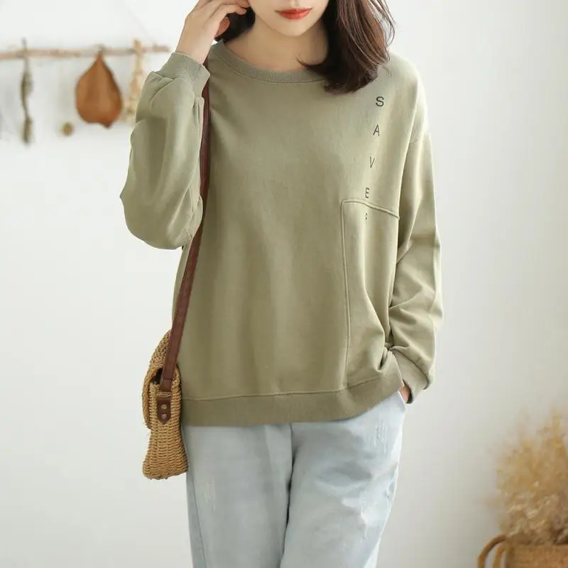 Новинка 2020 Весенняя Однотонная футболка с круглым вырезом и надписью свободная