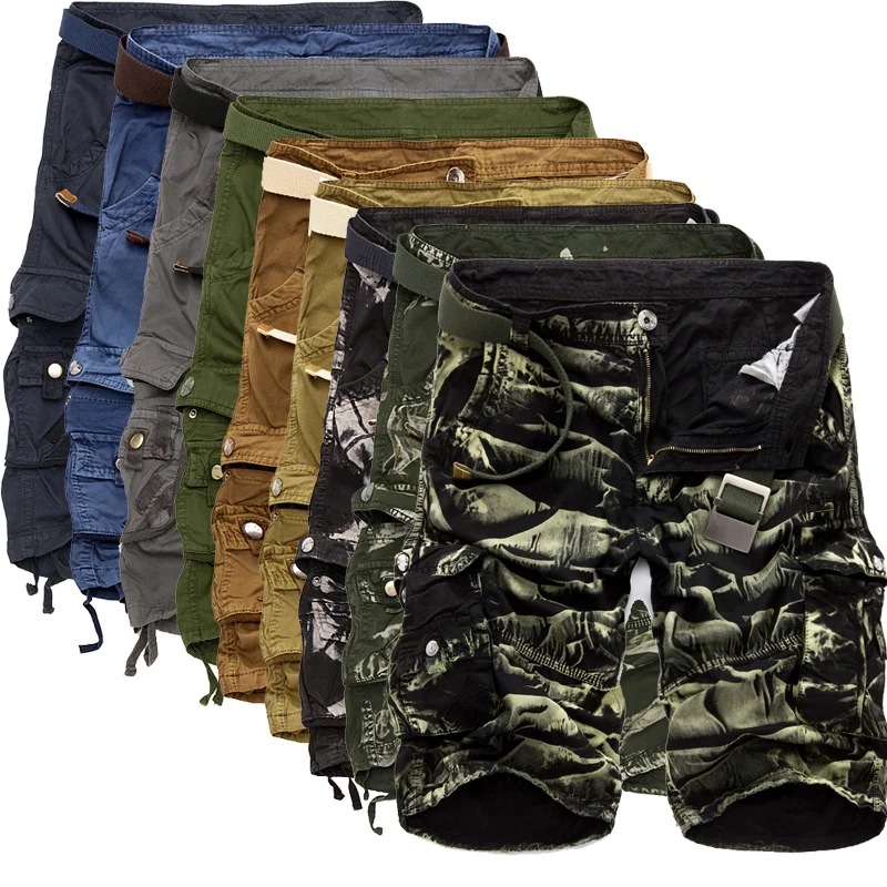 

2021Mens Military Shorts 2020 Summer Camouflage Cargo Shorts Men Cotton Loose Casual Short Pants No Belt