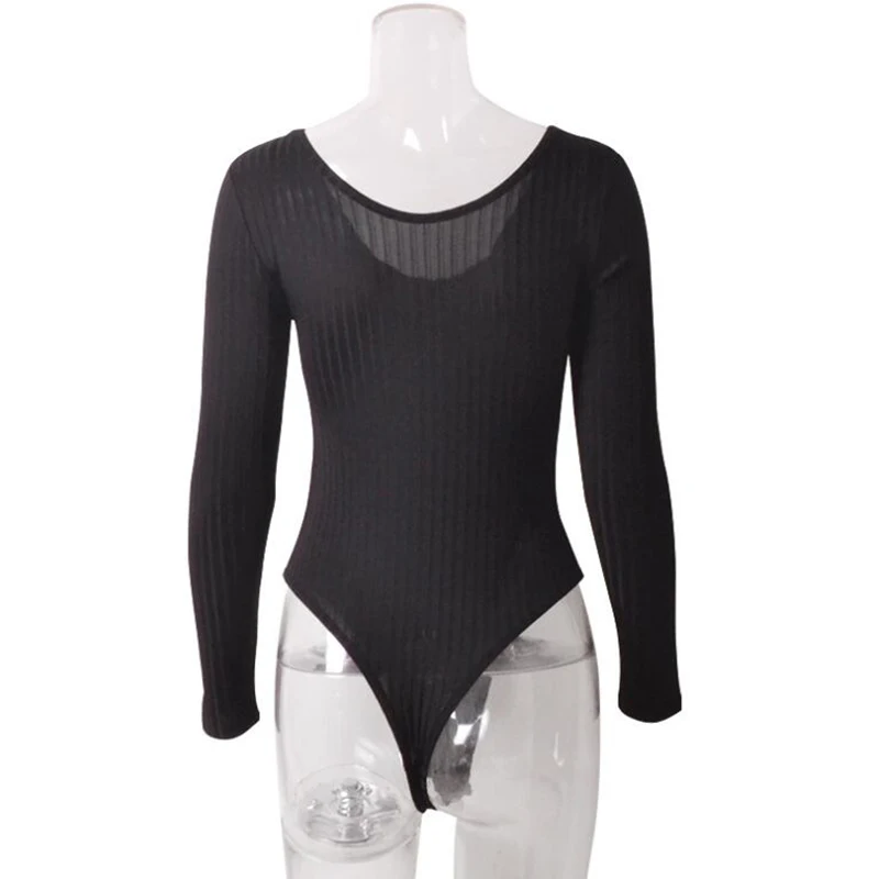 Женский трикотажный комбинезон с длинным рукавом и V-образным вырезом |