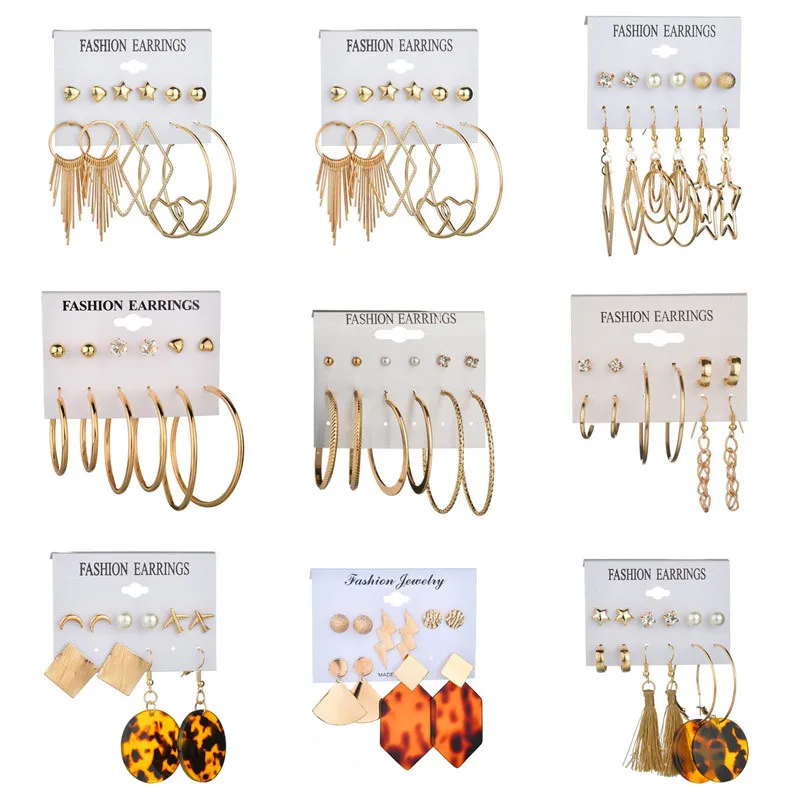 Женские серьги гвоздики WUKALO набор сережек золотистого цвета с искусственным