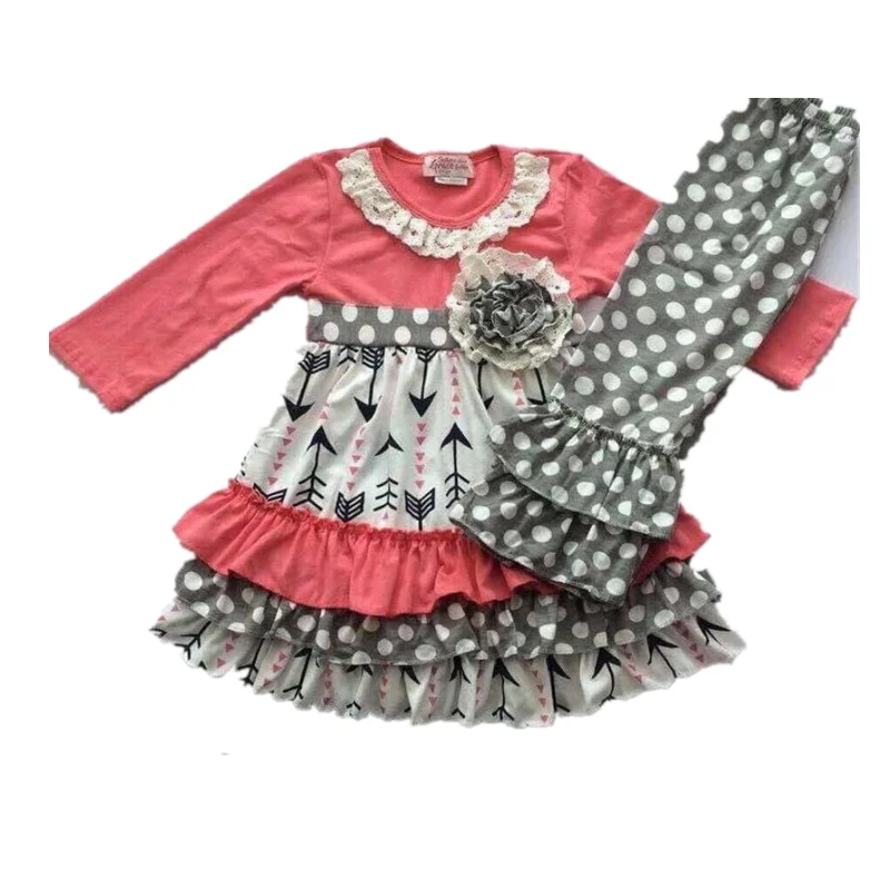 Новые осенние серые брюки в горошек с длинными рукавами для девочек юбка