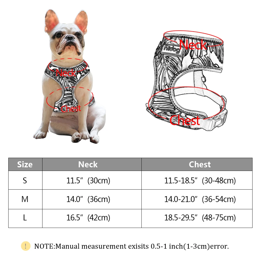 

Breathable French Bulldog Harness Printed Reflective Dogs Harness Puppy Small Medium Dogs Cats Vest For Pug Walking Training