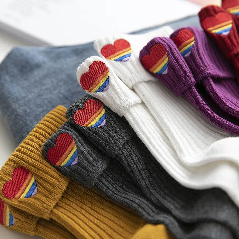 

New Cotton Rainbow Love Patterned Korean Harajuku Sokken Funny Short Cute Socks Women Cool Fashion Casual Tide Socks Skarpetki