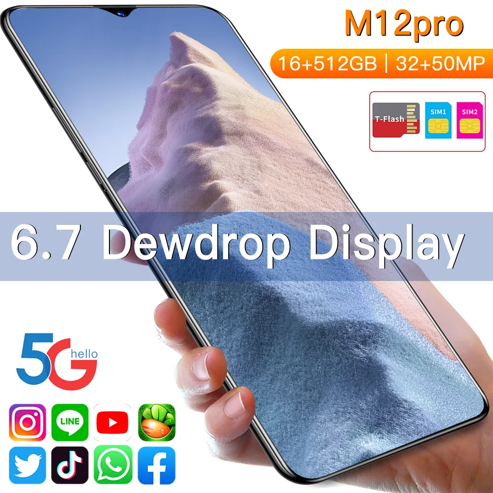 

Smartphone M12pro 16G+512G 2021 New Arrival Snapdragon888 Deca Core Mobile Phone Dual SIM Unlock 6.7Inch Full Screen Telephone