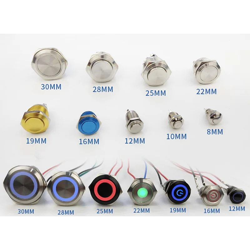 12mm Metal Push Button Switch Ring Power LED Waterproof 3-6V 12V 24V 110V 220V Self-reset Momentary/Locking for Car Auto Engine