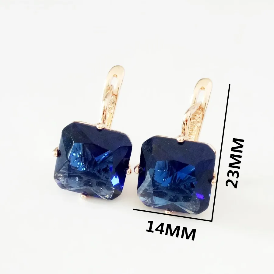 Женские серьги из розового золота 585 пробы с квадратными фианитами|wedding drop