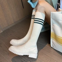 flock stitching knitting wool low heeled flat socks boots womens large size elastic boots students warm autumn and winter shoes