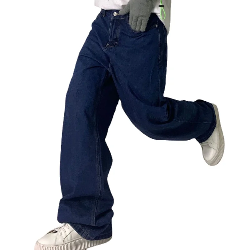 Men Long Wide Leg Jeans Autumn Solid Straight Denim Pants Male Loose Vintage Streetwear  Casual Man Trousers