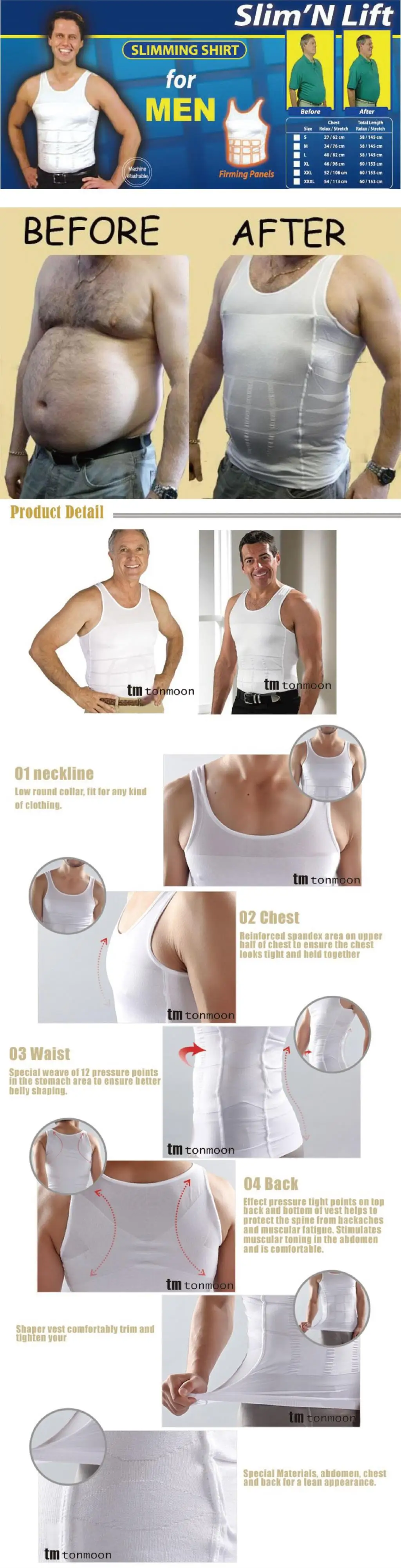 Slim N Lift Men Shaper Vest Body Tummy Belly Waist Girdle Shirt Shapewe Comfort Shirt Vest Corset Shaper Underwear S-XXL SA-8