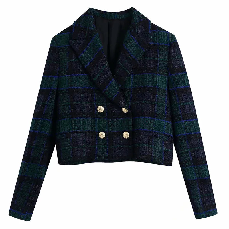 

Nice Casual Women Dark Green Double breasted V Neck Coat New Spring-autumn Vogue Ladies High Waist Vintage Female Short Top