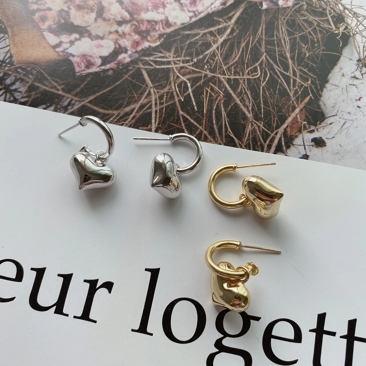 

Korea Earrings 2020 White Gold Sterling Silver Earrings Simple Heart trinket surgical satety pin hoops earrings for women joyas