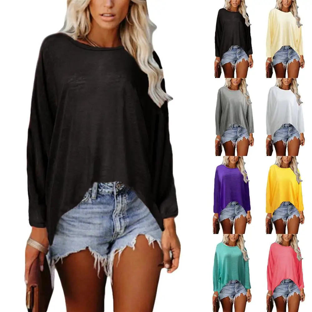 

Womens Solid Long Sleeve Sweater Autumn Casual Knitted Jumper Baggy Blouse Tops