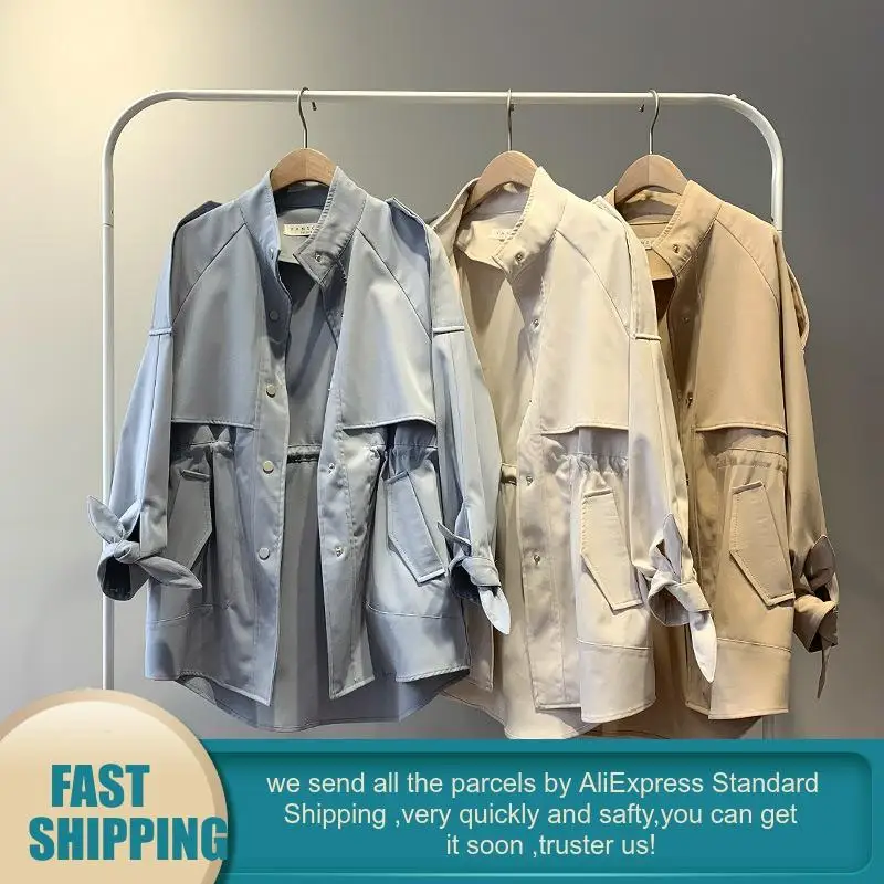 Тренч Женский в Корейском стиле однотонный короткий высокого качества для осени