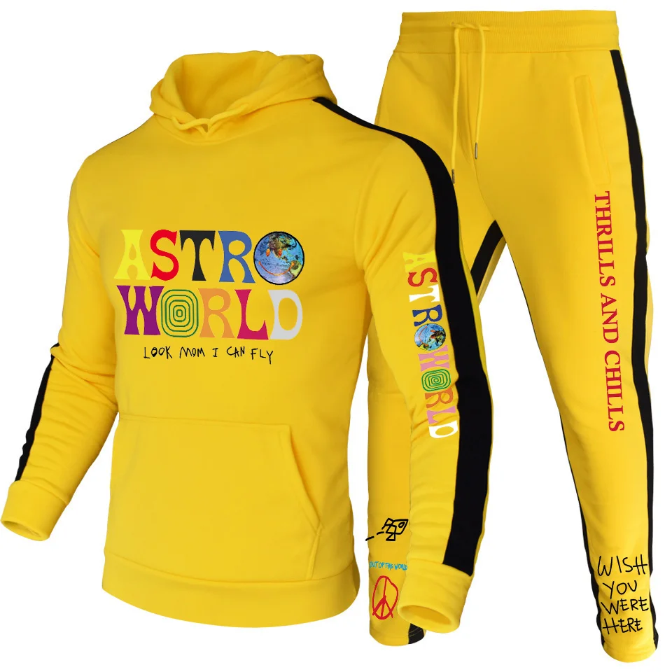 

2021 Fashion Brand Travis Scott Astroworld Men Set Fleece Hoodie Pant Warm Tracksuit Sportswear Hooded Track Suits Male Sweatsui