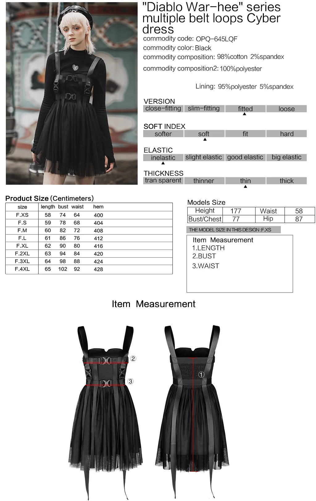 

PUNKRAVE Women's Gothic Handsome Multiple Belt Loops Cyber Dress Gothic Fashionable Versatile Style Sexy V Neck Sling Dress