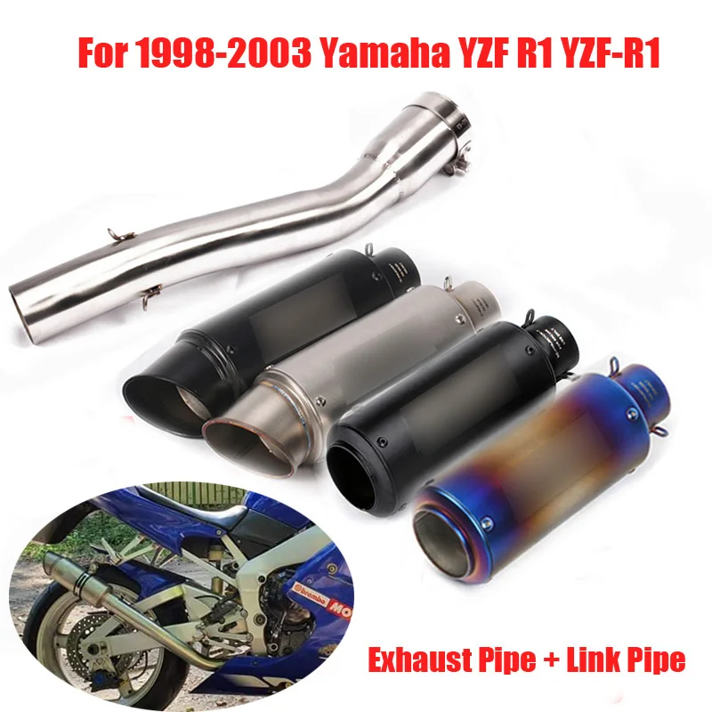 

Motorcycle Slip on Exhaust Tip System Escape Muffler Middle Section Connector for Yamaha YZF R1 1998 1999 2000 2001 2002 2003