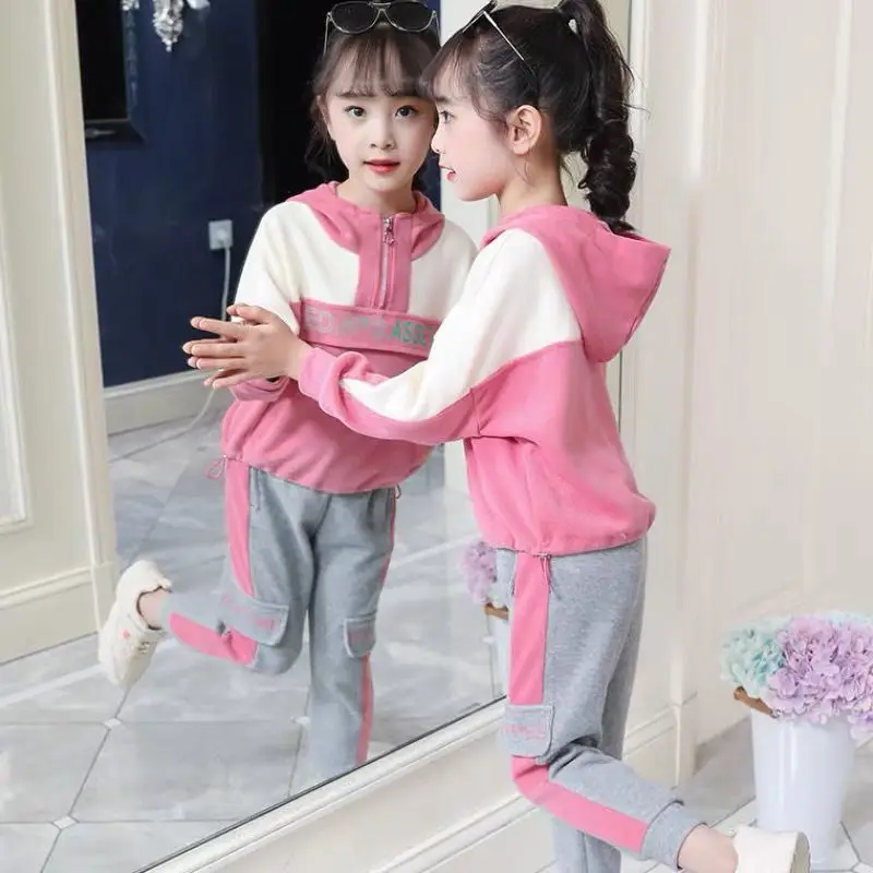 

Children Kids Girls Fashion Clothes Suit Spring Autumn Girls Casual Sports Sets Thin Long-sleeves Blouse + Pants Suit 4 -14 Y