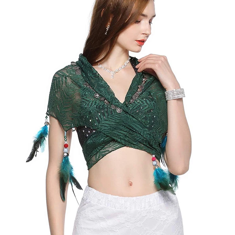 Платок с бахромой и перьями для танца живота|coin belt|fringe hip scarfhip scarf |
